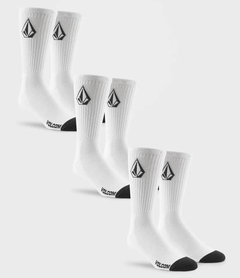 Volcom Socks 3 Pack Full Stone Crew Mens One Size White