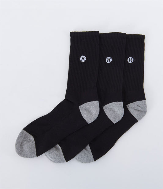 Hurley 3 Pack Icon Black Mens Crew Socks