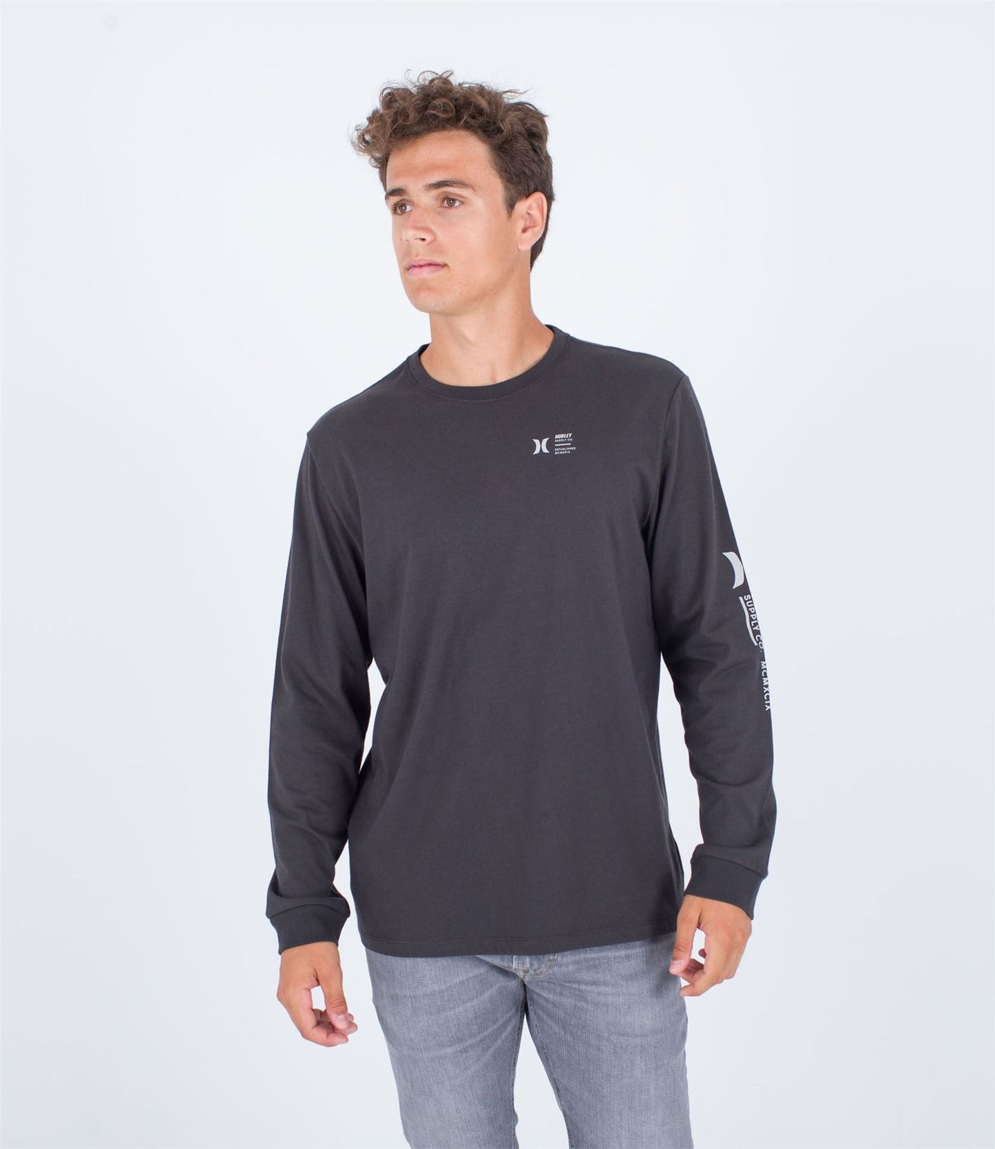 Hurley Mens H20-Dri, UPF50, LS T-Shirt ~ Everyday Explore Supply stone grey