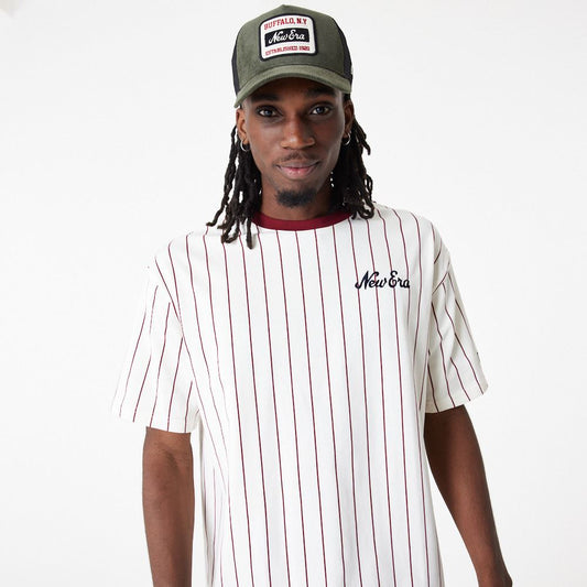 New Era Mens NE Pinstripe SS Crew Neck OS T-Shirt ~ New Era bone