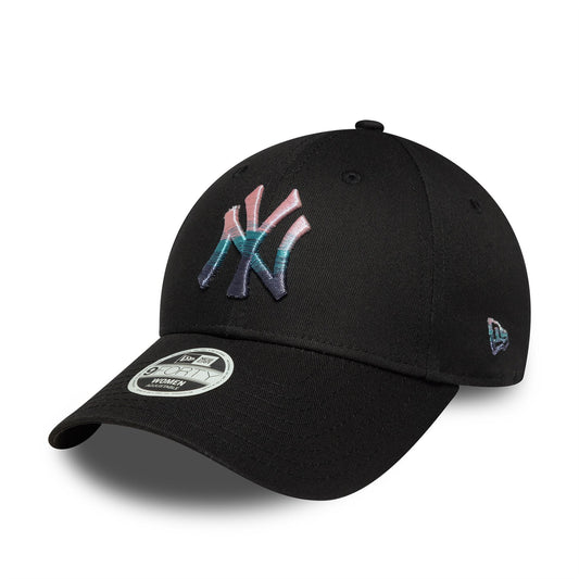 New York Yankees Womens MLB Metallic Logo Black 9FORTY Adjustable New Era Cap