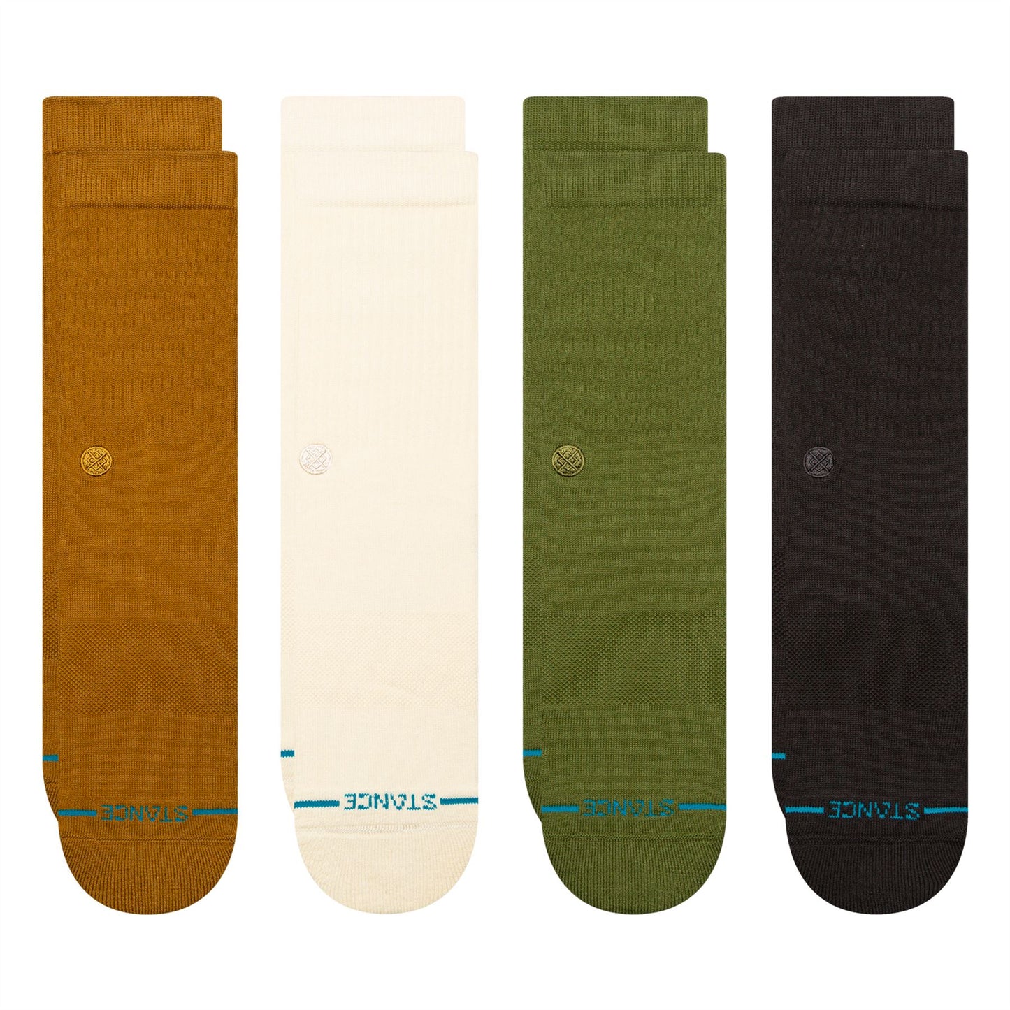 Stance Mens Crew Socks 4 Pack ~ Icon gold cream green navy