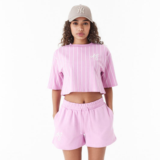 New Era Womens NE Pinstripe Crop Tee ~ New Era  pink
