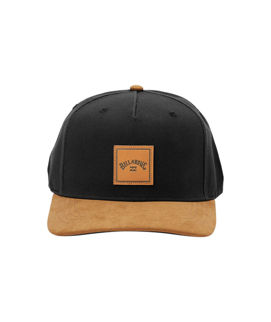 Billabong 6 Panel Mens Snapback Curved Peak Cap ~ Stacked black tan