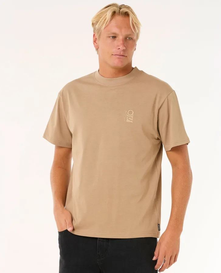 Rip Curl T-Shirt Short Sleeved Cotton Mens Search Embroidery Sand Dune
