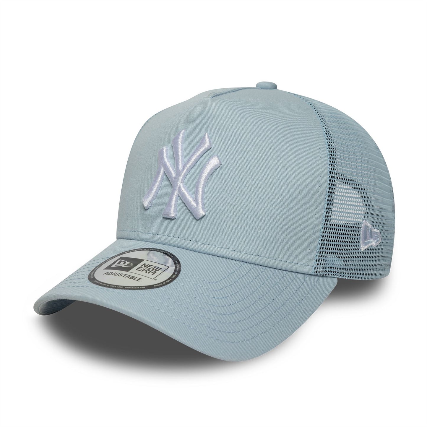 New York Yankees MLB League Essential Pastel Blue 9FORTY A-Frame Trucker Snapback Cap
