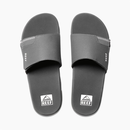 Reef Fanning Slide Mens Water Friendly Grey Sandals With Bottle Opener.