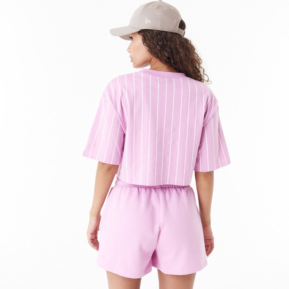 New Era Womens NE Pinstripe Crop Tee ~ New Era  pink
