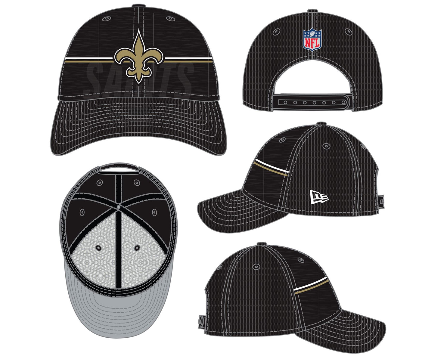 New Era Mens 940SS NFL Training Adjustable Cap ~ New Orleans Saints Black