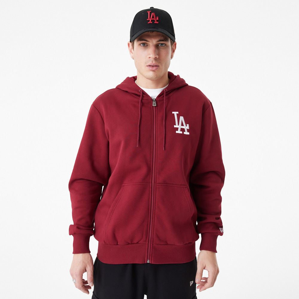 New Era Mens League Essential Crew Neck FZ Hoody ~ LA Dodgers cardinal