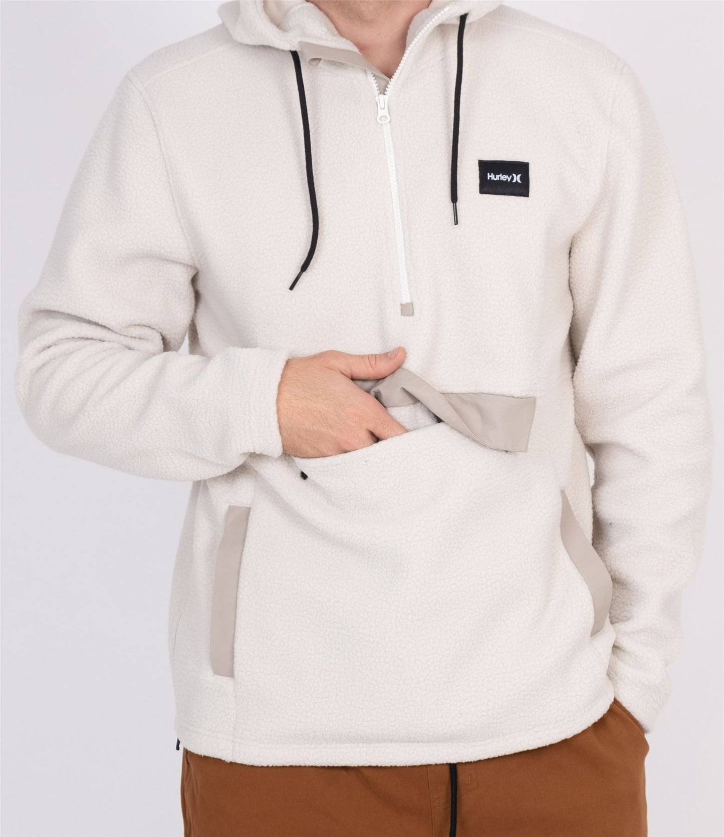 Hurley Men's 1/4 Zip Sweat Hoodie ~ Anorak Sherpa bone